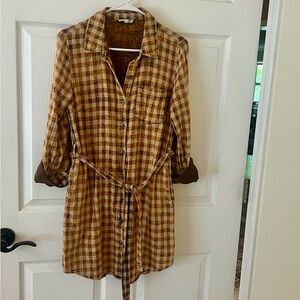 Mystree Brown Plaid Button-Up Dress